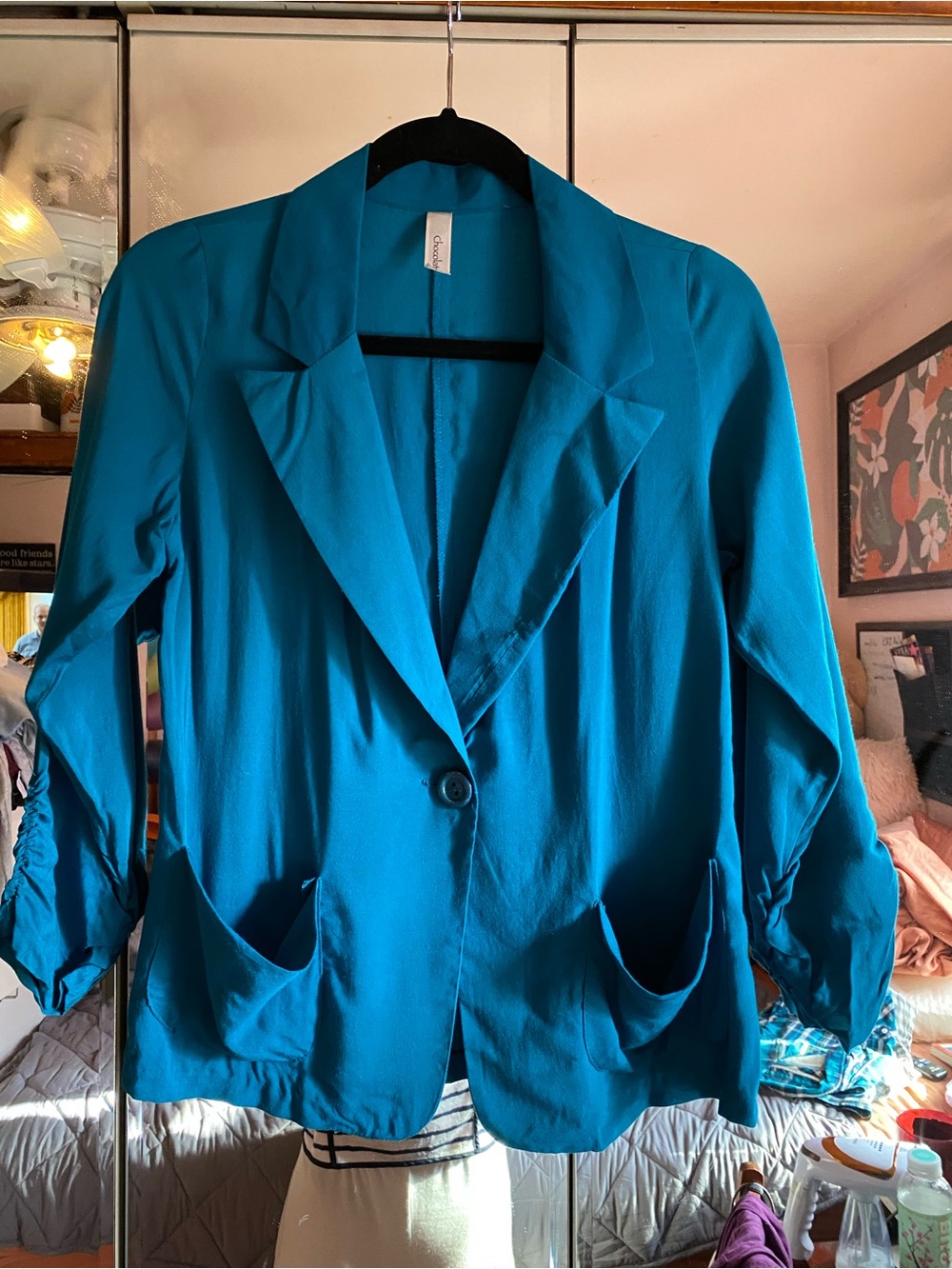Chocolate Teal Single-Button Blazer Jacket